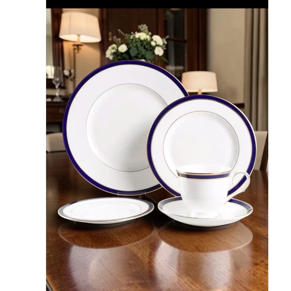 Lenox Federal Cobalt 5 Piece‎ Place Setting Fine Bone China Gold Trim USA Made